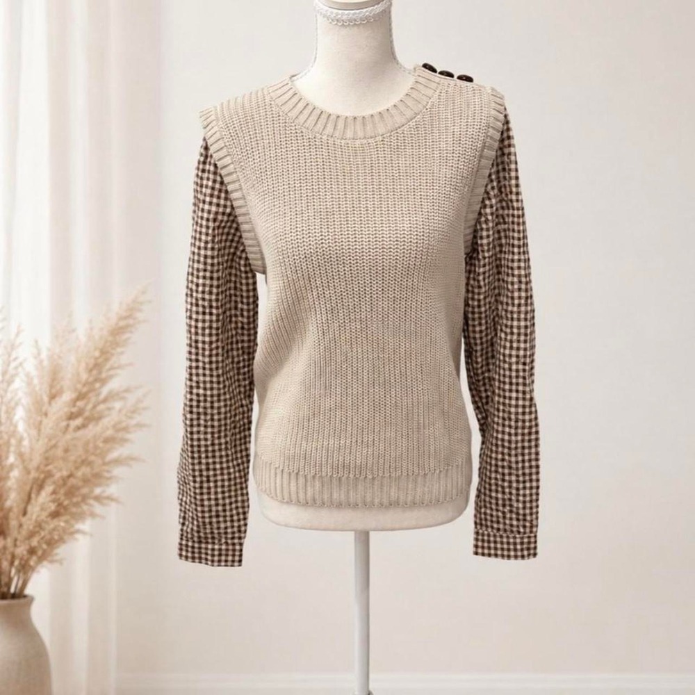 Fate Cream & brown gingham long sleeve Size Small